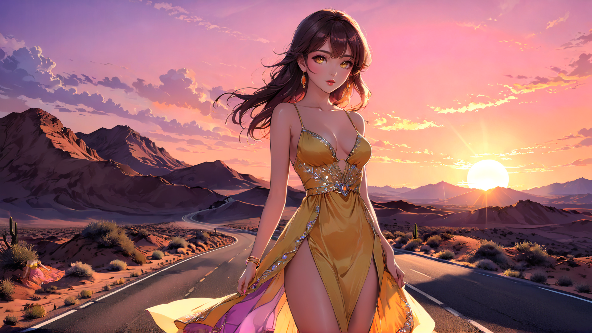 AI generated wallpaper featuring woman, dress, desert