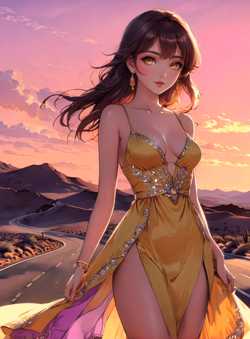 woman, dress, desert
