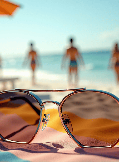 sunglasses, beach, umbrella