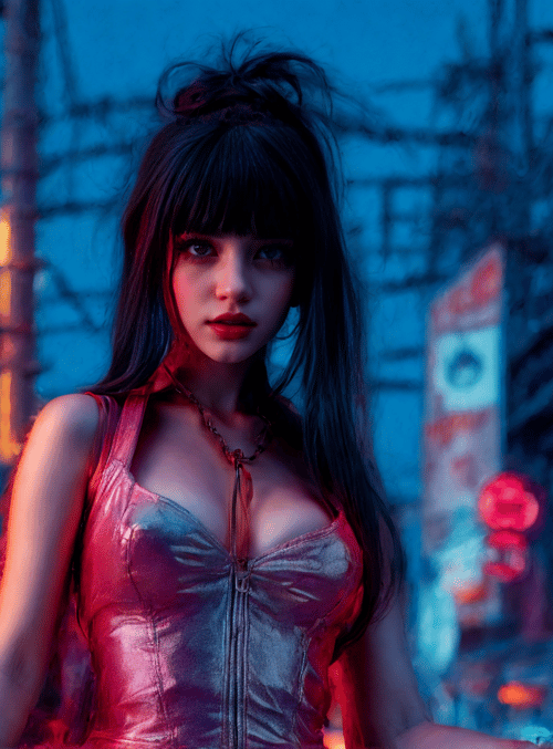 woman, neon, city