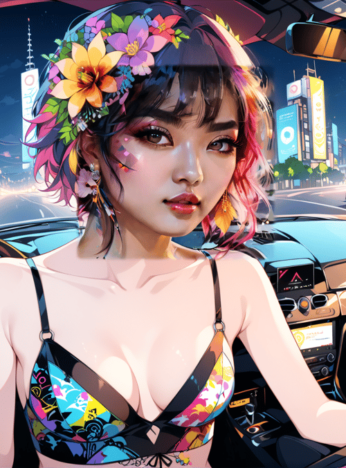 woman, car, city