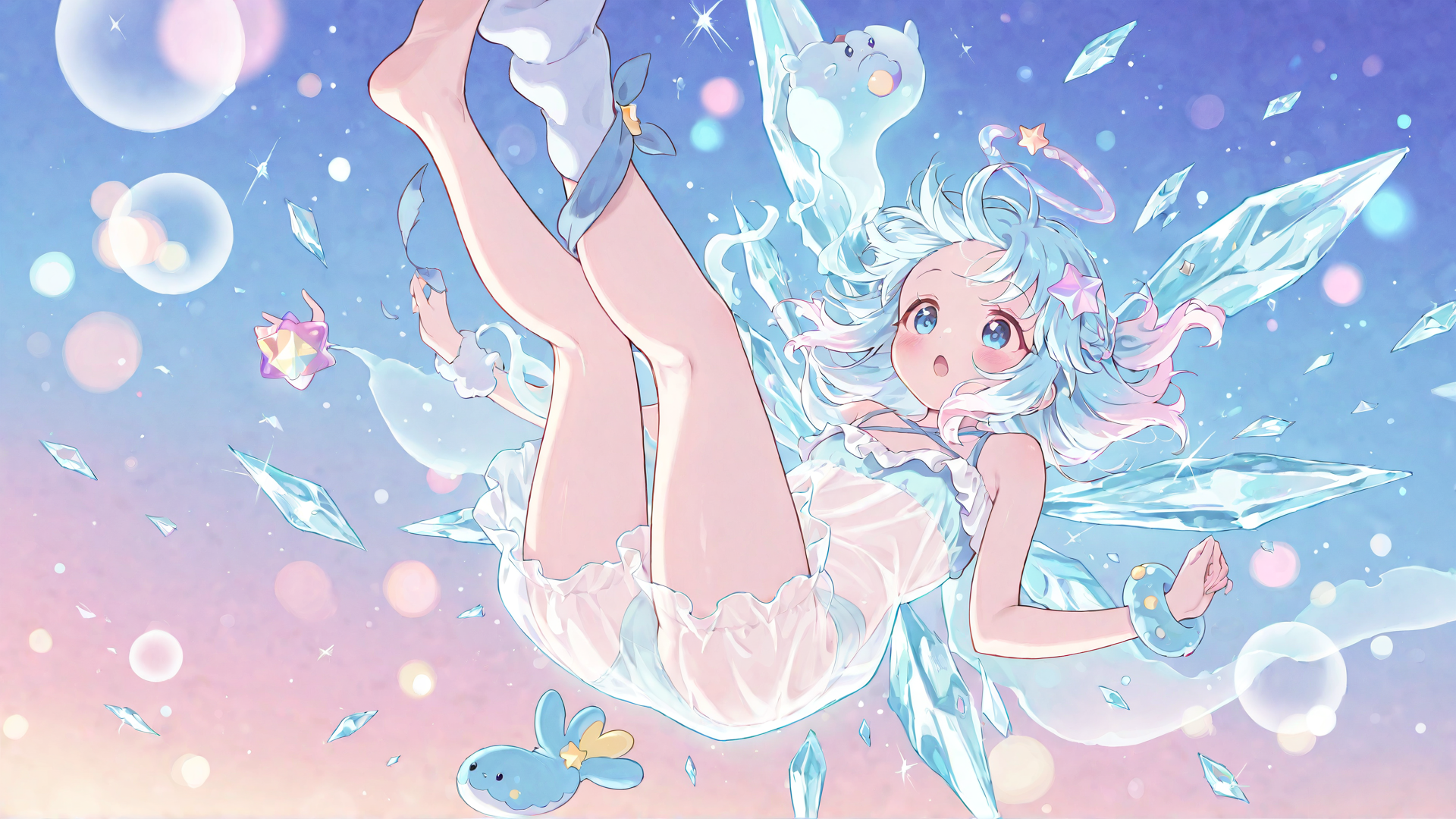 AI generated wallpaper featuring fairy, girl, crystals