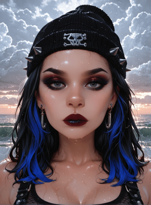 woman, beach, ocean, sky, clouds, hat, hair, waves, sun, sunset