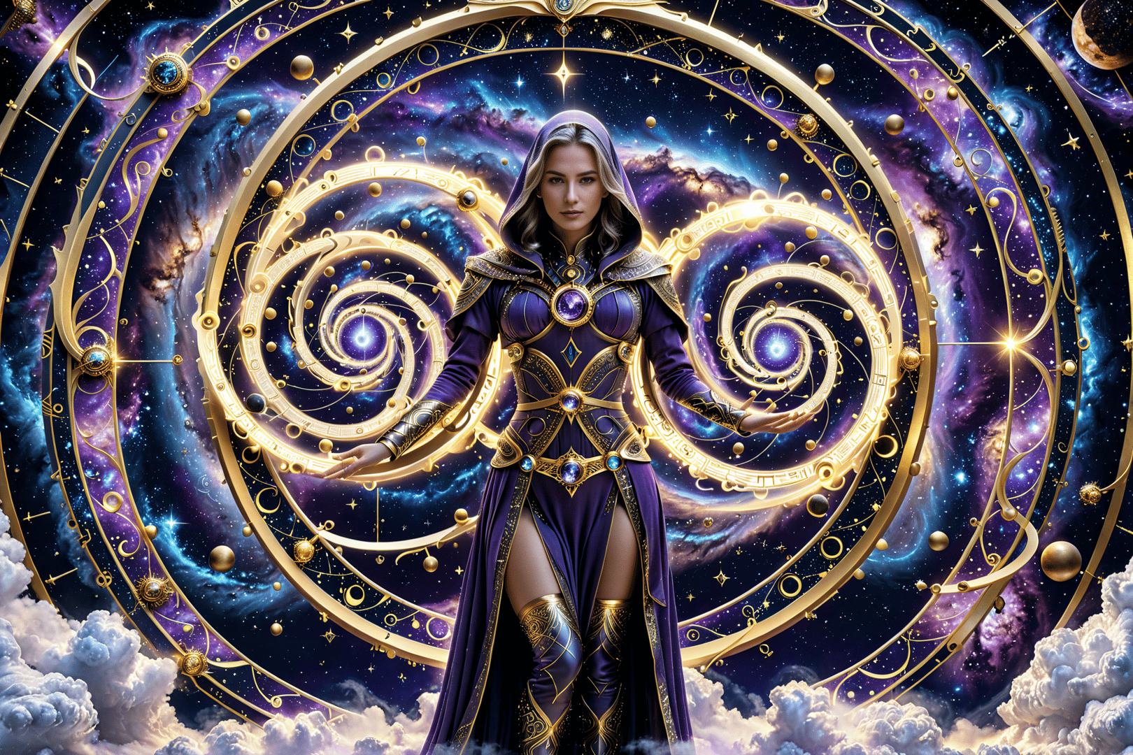 AI generated wallpaper featuring mage, sorceress, cosmic