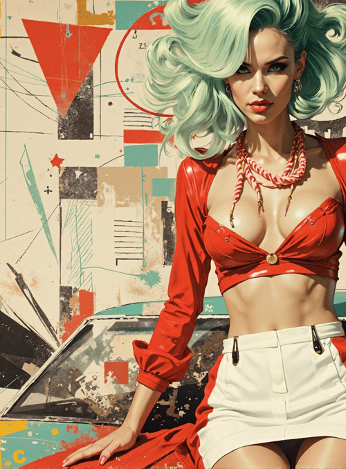 woman, car, art, graffiti, hair, top, skirt, necklace, background, design