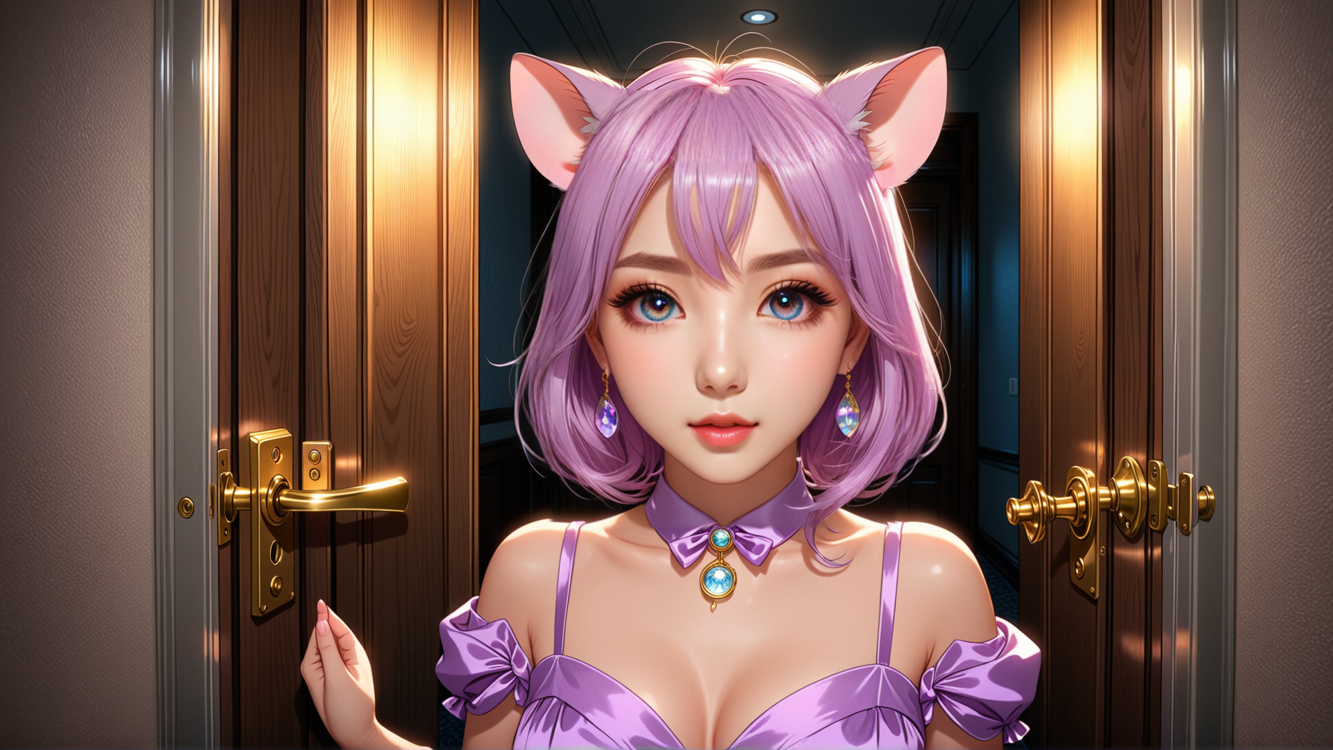 AI generated wallpaper featuring cat girl, anime, woman