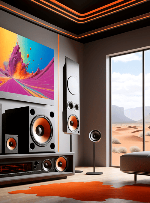 tv, speakers, living room, desert, couch, lamp, windows, rug, ceiling lights, walls