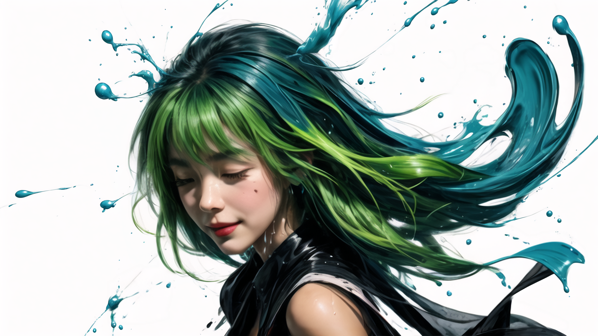 AI generated wallpaper featuring girl, hair, paint