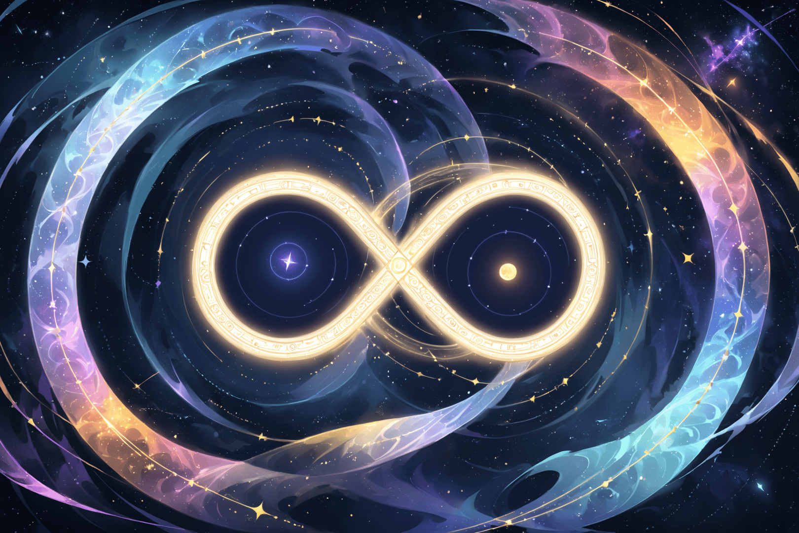 AI generated wallpaper featuring infinity symbol, galaxy, stars