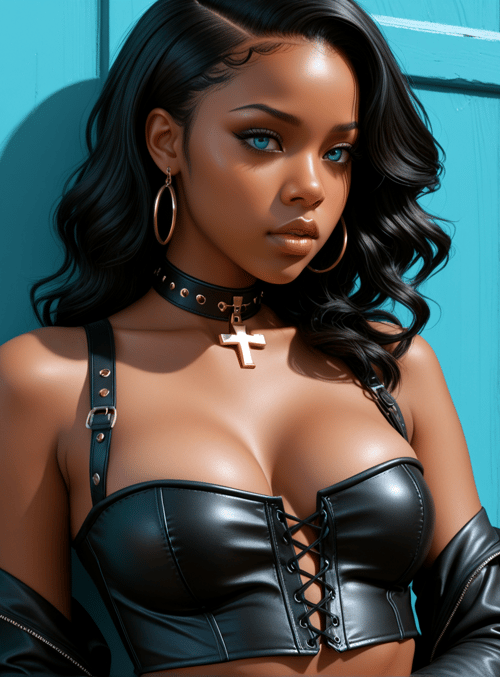 woman, door, choker, cross, earrings, corset, gloves, wall