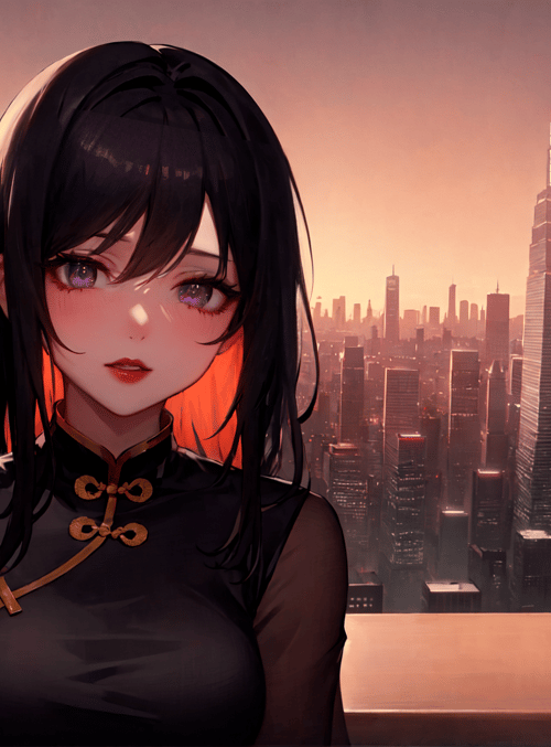 woman, cityscape, sunset