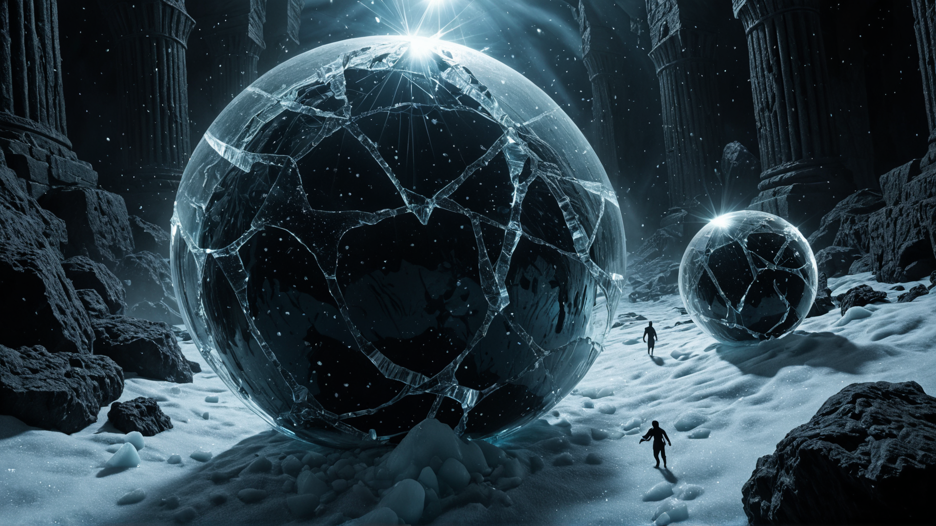 AI generated wallpaper featuring globe, person, columns