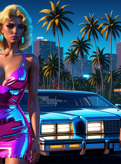 women, cars, palm trees