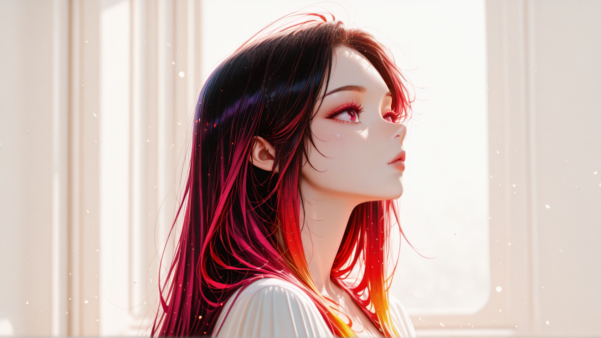 AI generated wallpaper featuring woman, hair, window