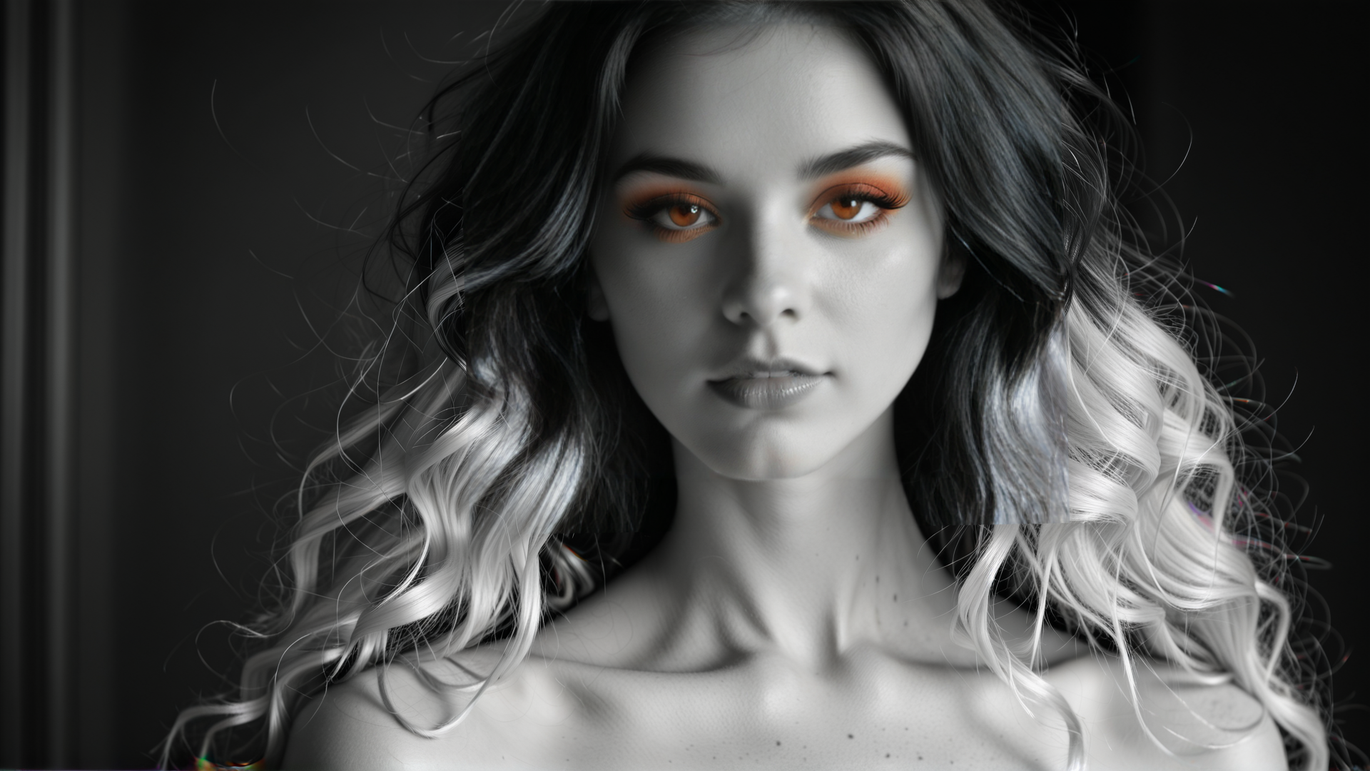 AI generated wallpaper featuring woman, hair, face