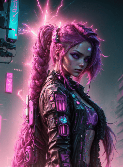 cyberpunk woman, neon city