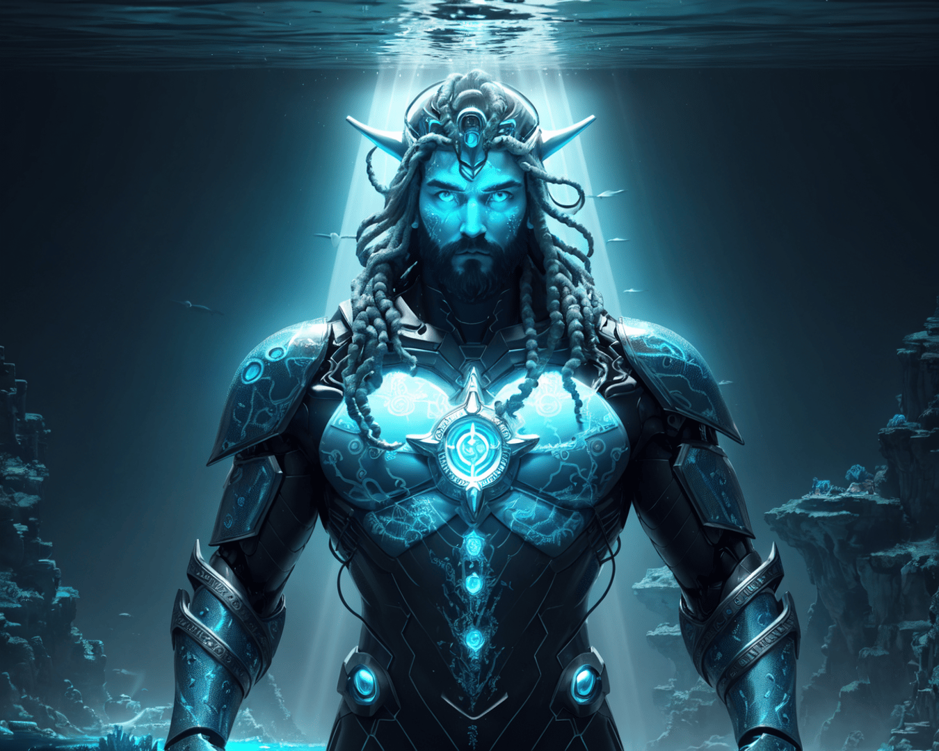 AI generated wallpaper featuring king, sea, armor