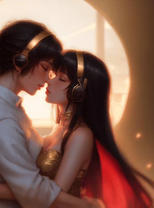 couple, headphones, sunlight