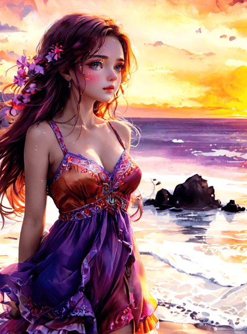 woman, beach, sunset