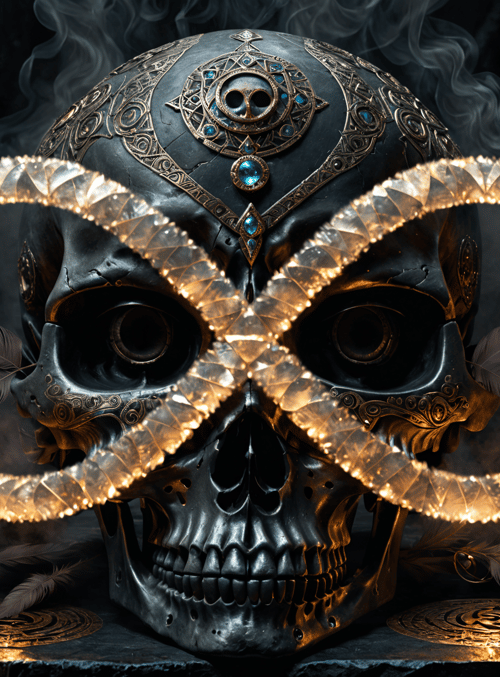 skull, candles, infinite symbol
