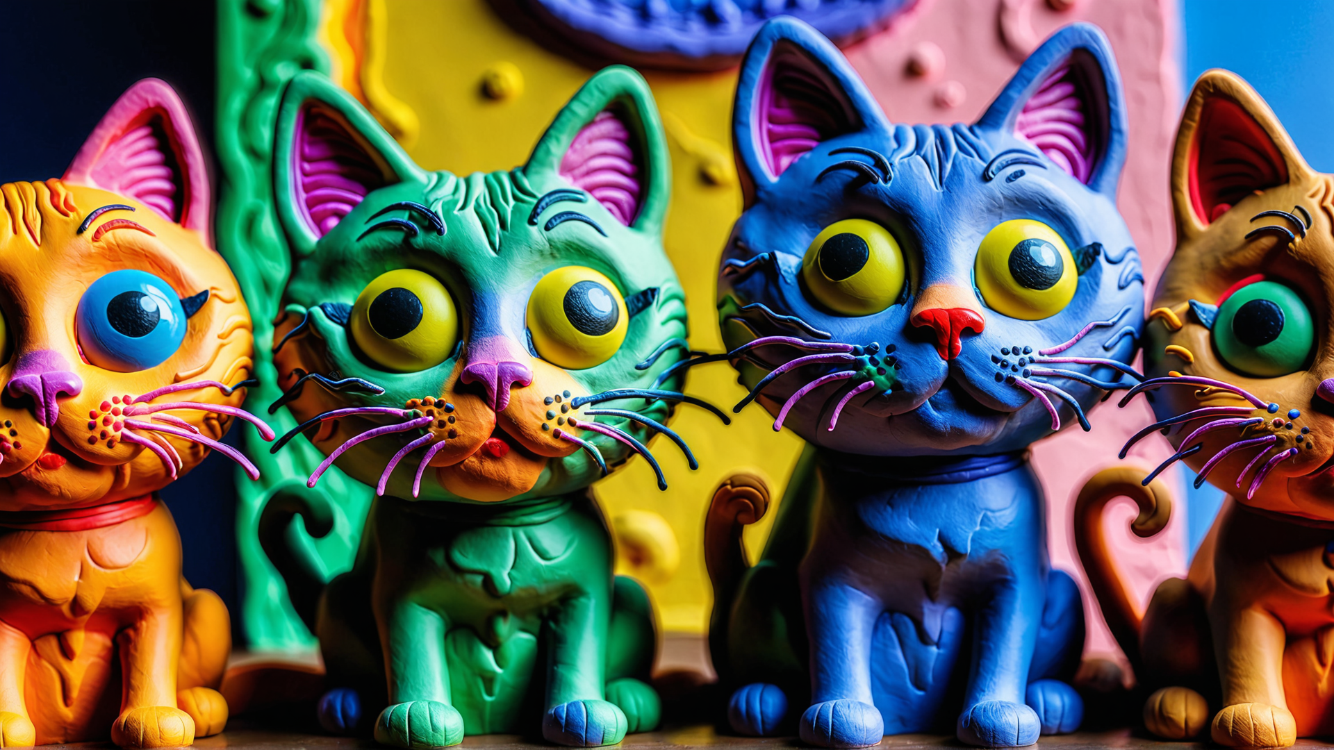 AI generated wallpaper featuring cats, figurines, toys