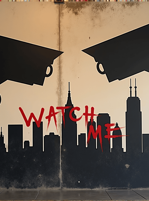 camera, cityscape, text, wall, silhouette