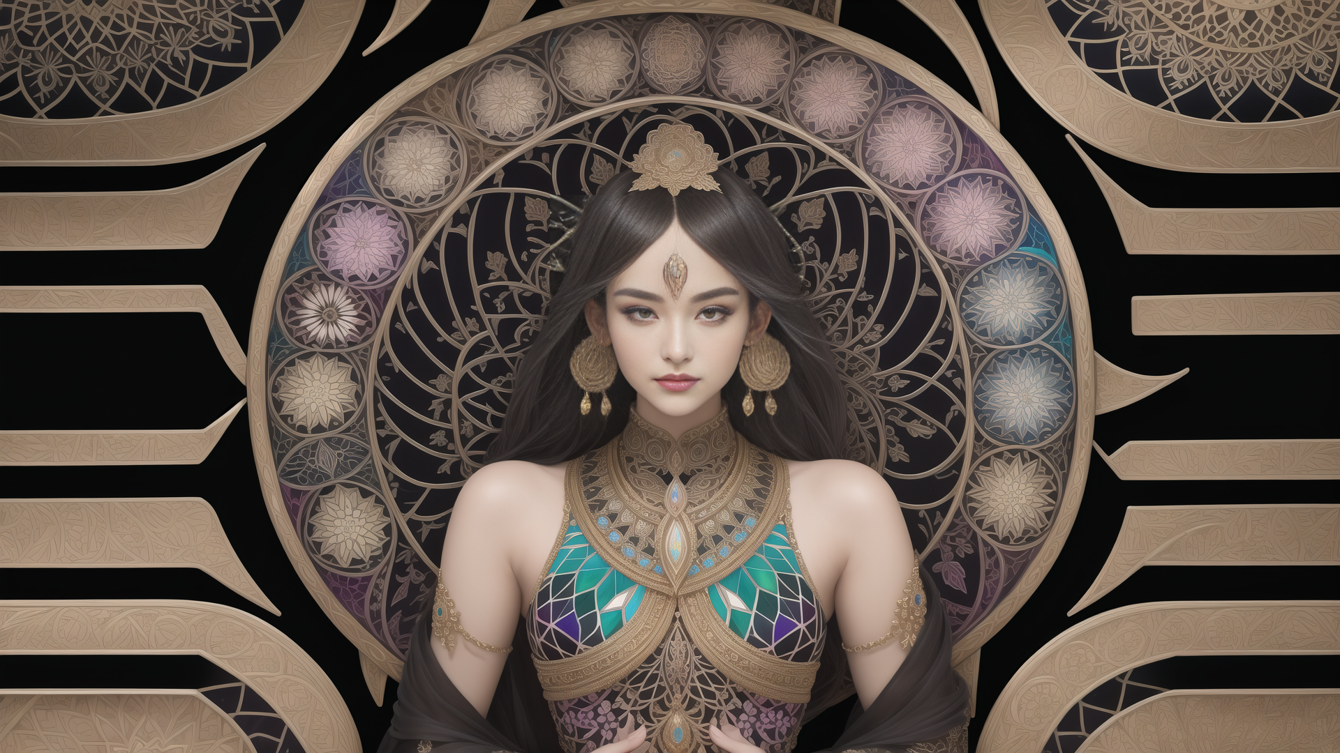 AI generated wallpaper featuring woman, ornament, pattern
