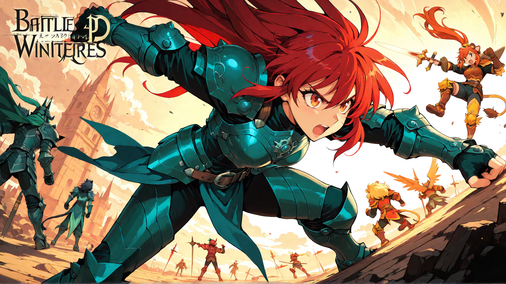 AI generated wallpaper featuring warrior, knight, hero, goddess, cat, elf, dragon, soldier, mage, archer