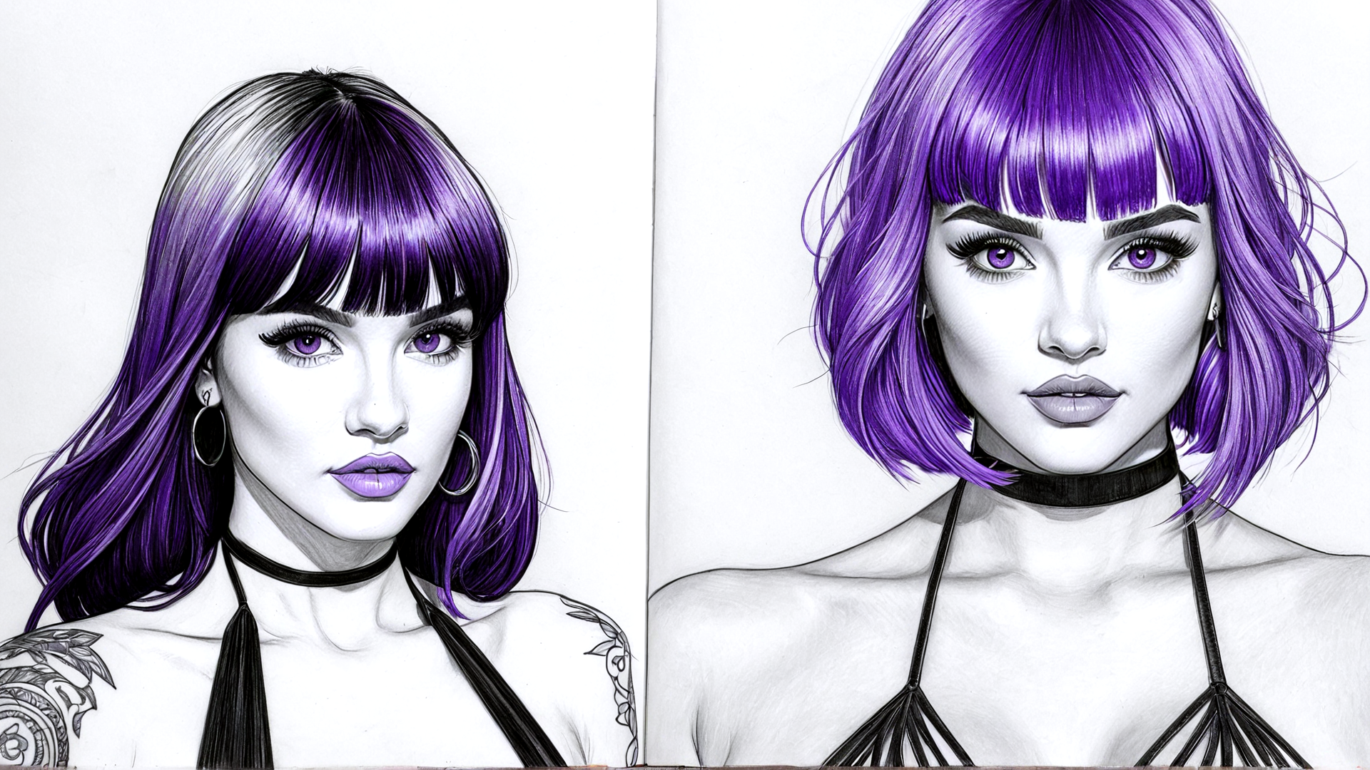 AI generated wallpaper featuring woman, hair, choker, tattoo, earring
