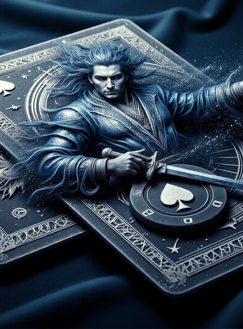 man, cards, sword