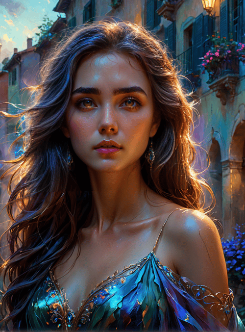 woman, cityscape, water