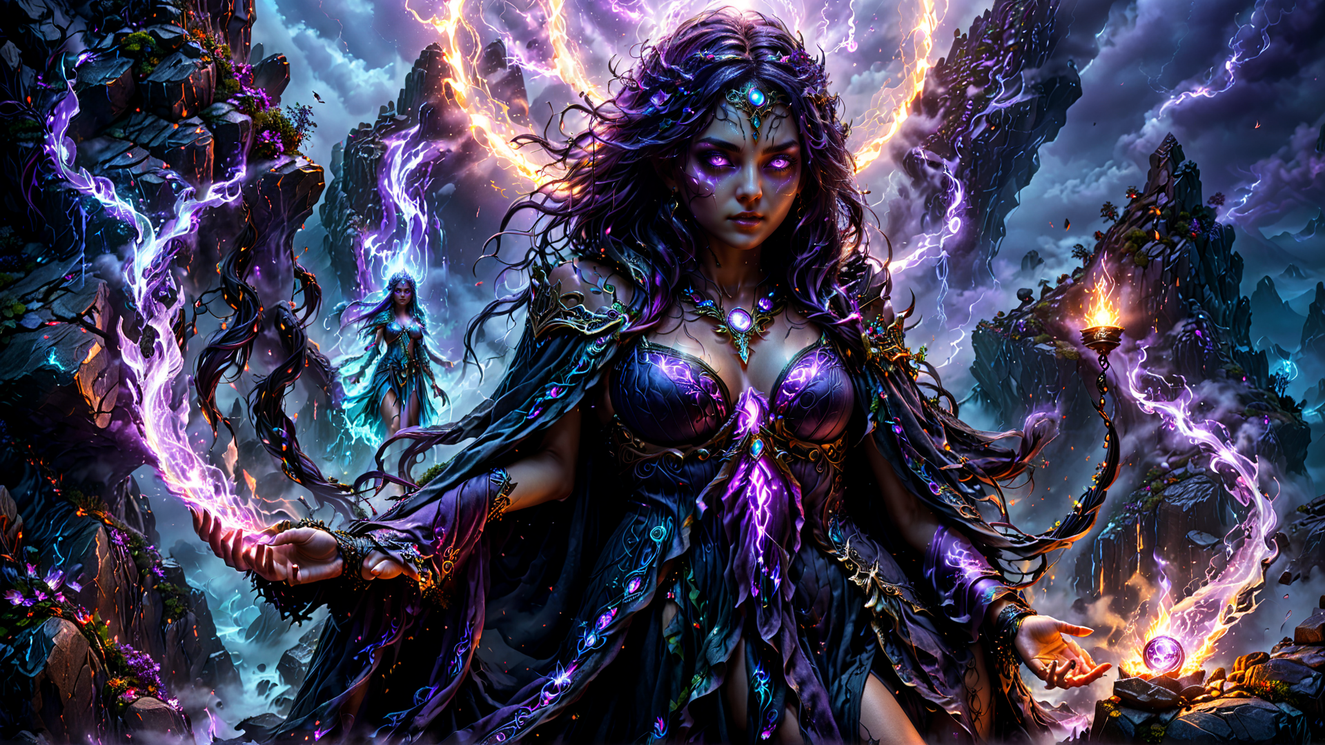 AI generated wallpaper featuring goddess, witch, mage