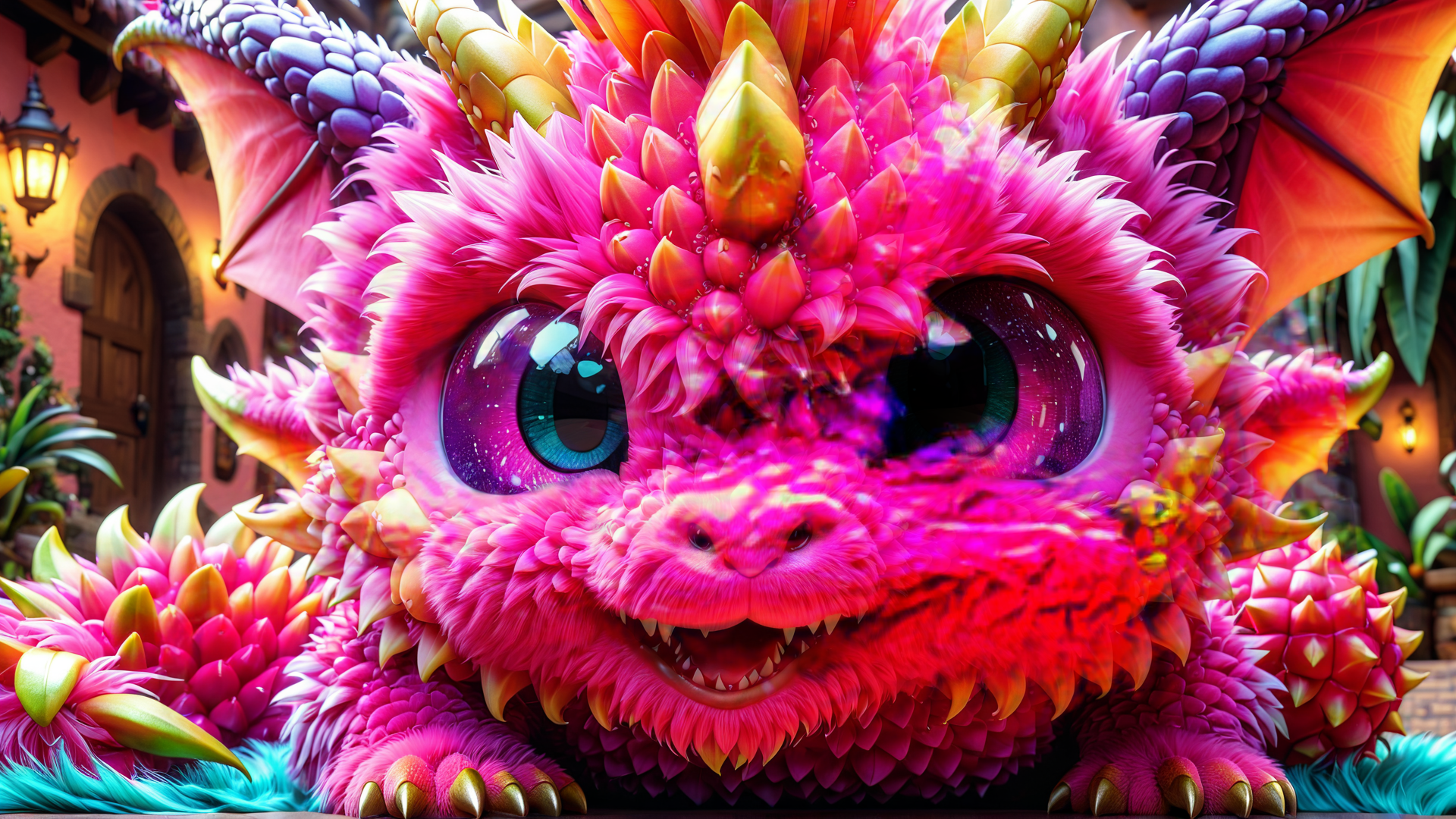 AI generated wallpaper featuring dragon, creature, chibi