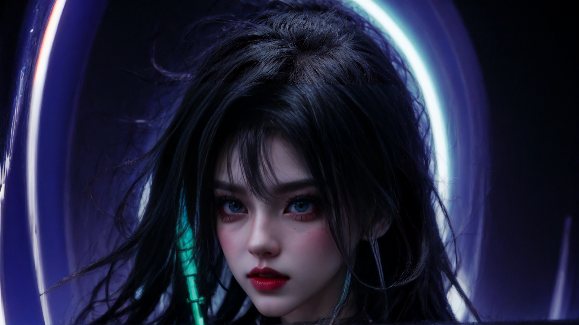AI generated wallpaper featuring woman, neon