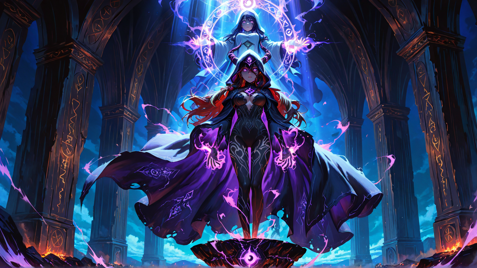 AI generated wallpaper featuring witch, mage, spirit