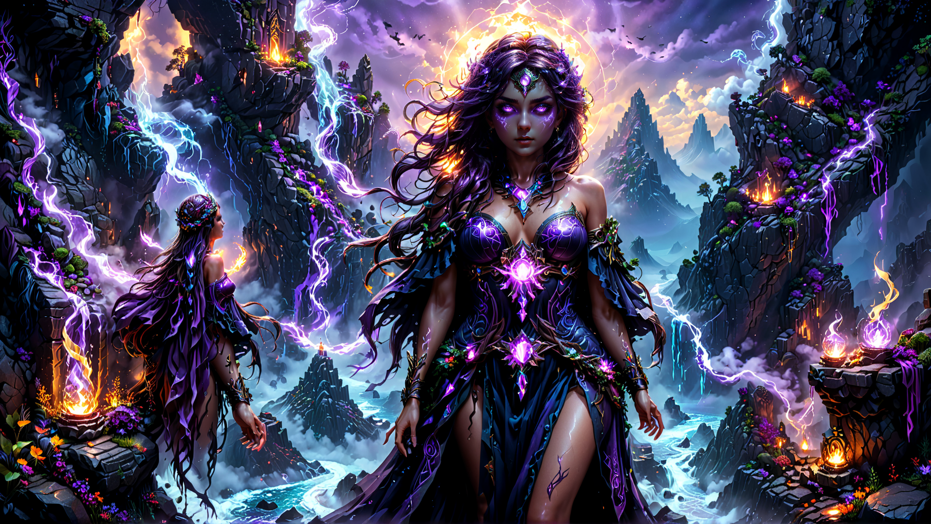 AI generated wallpaper featuring goddess, sorceress, ancient realm