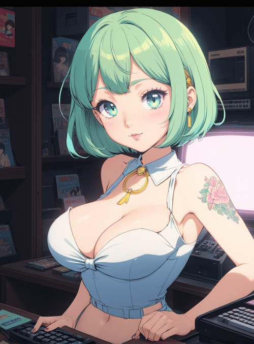 anime girl, retro arcade