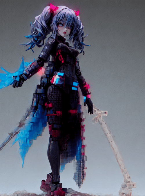 robot, anime girl, sword