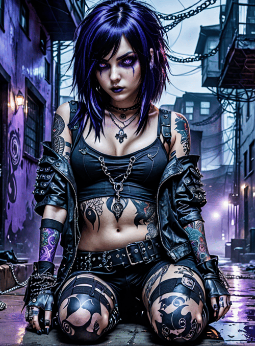 woman, tattoo, alley