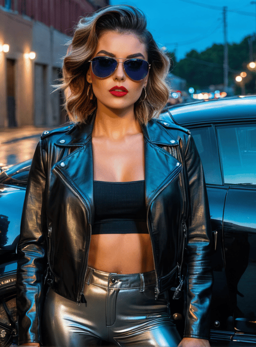 woman, car, street