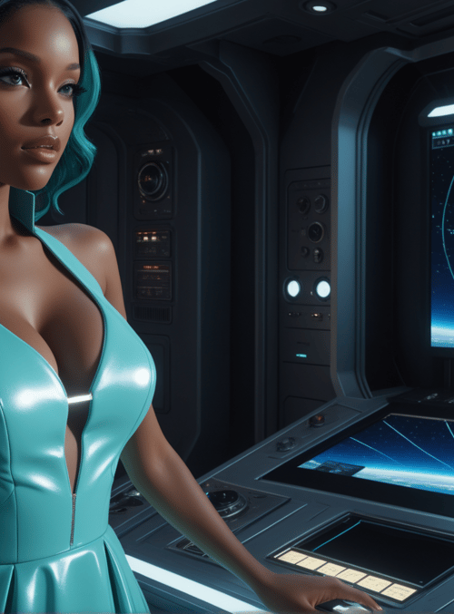 woman, spaceship, screen, dress, hair