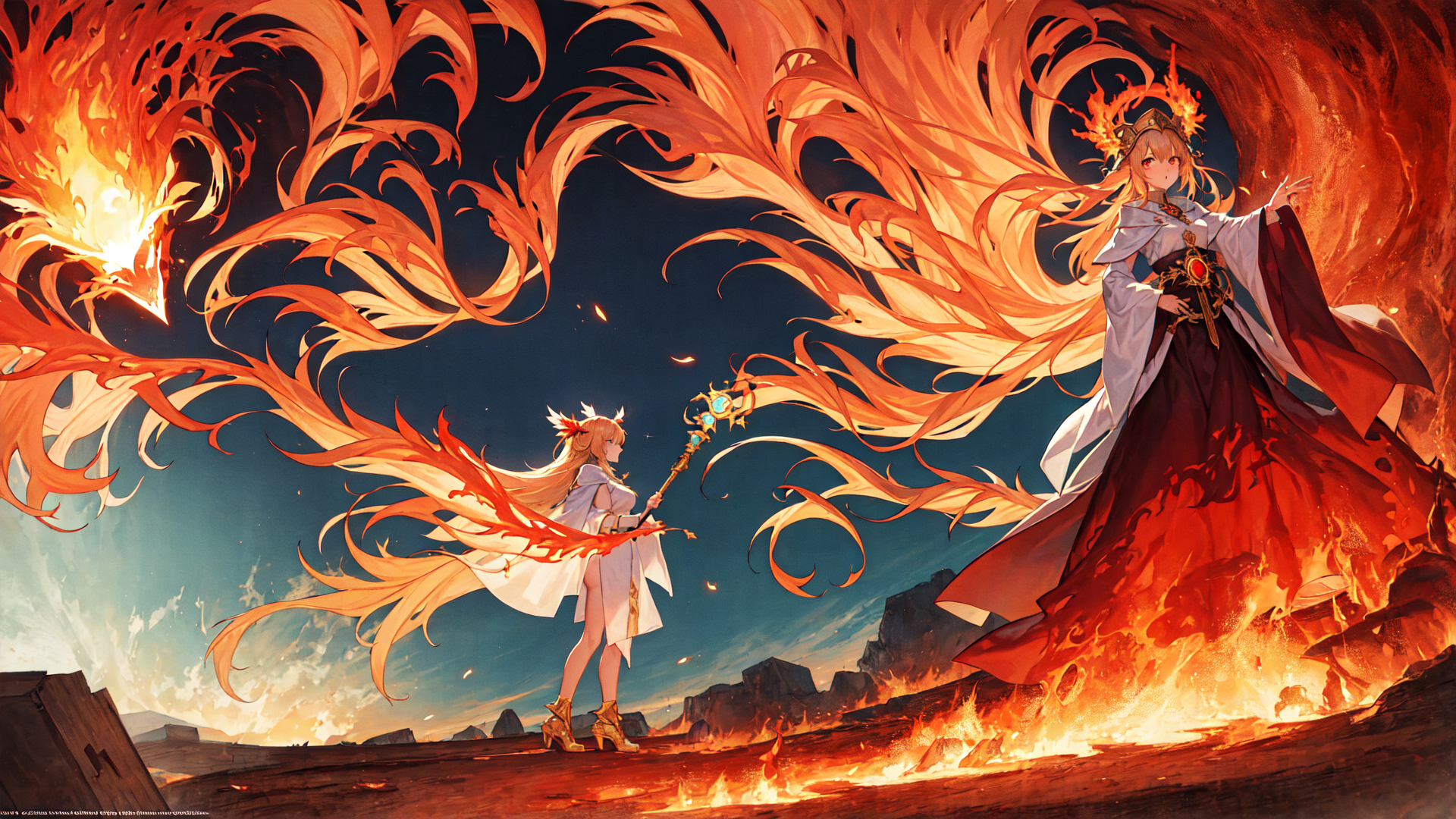 AI generated wallpaper featuring fairy, mage, dragon