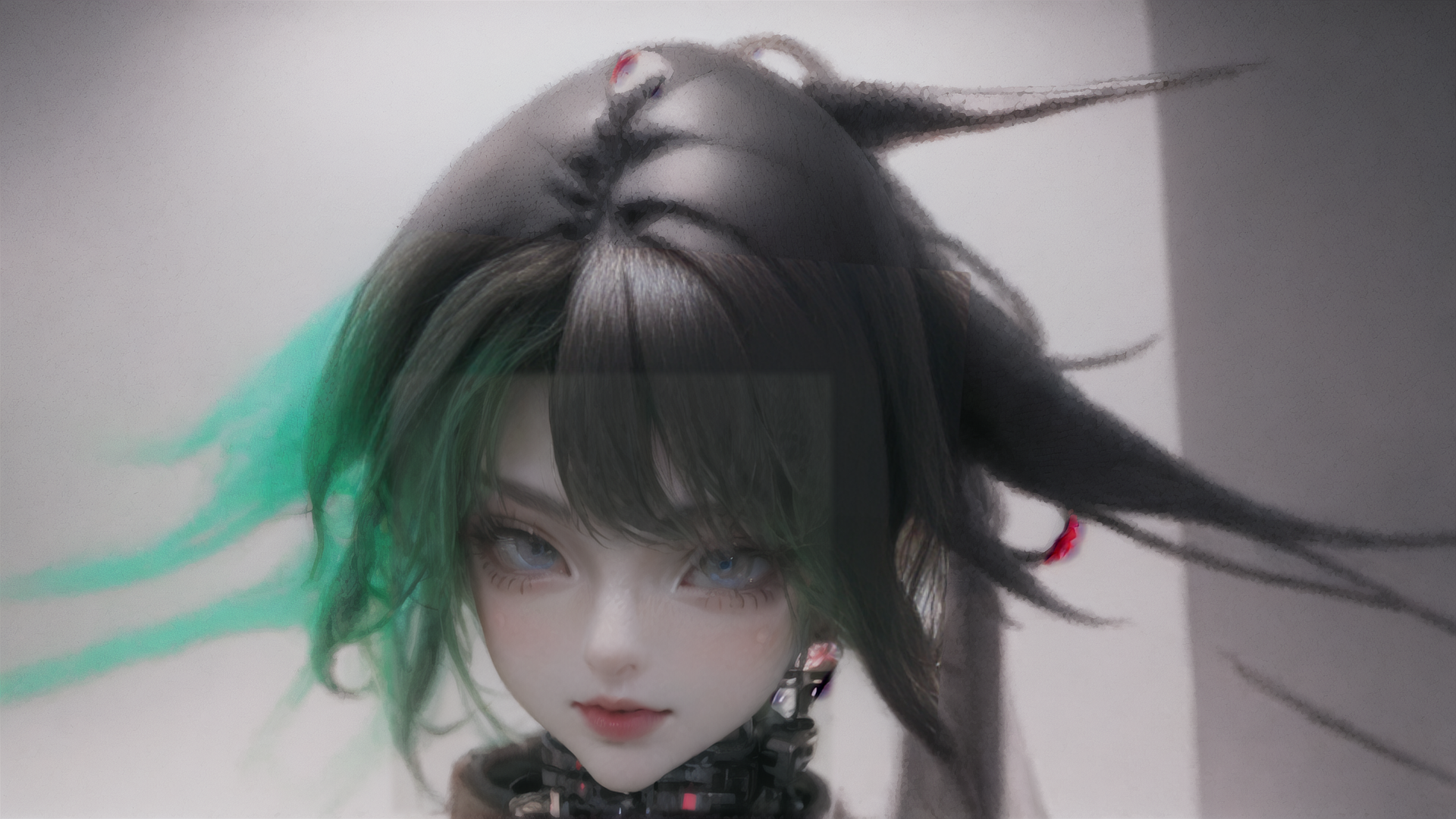 AI generated wallpaper featuring doll, mechanical, hair