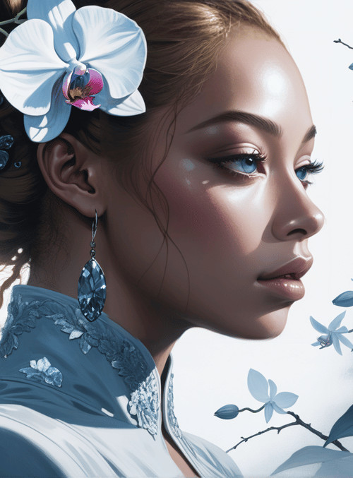 woman, orchid, branch