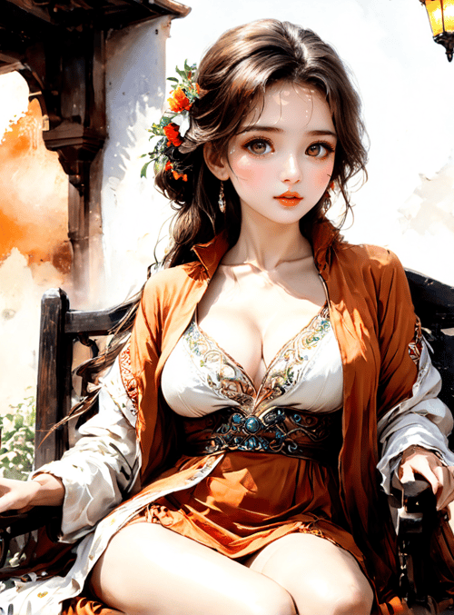 woman, teahouse, garden