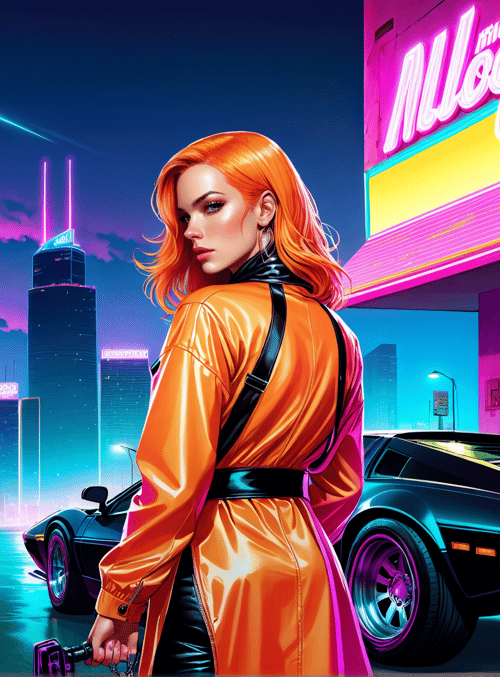 woman, car, cityscape