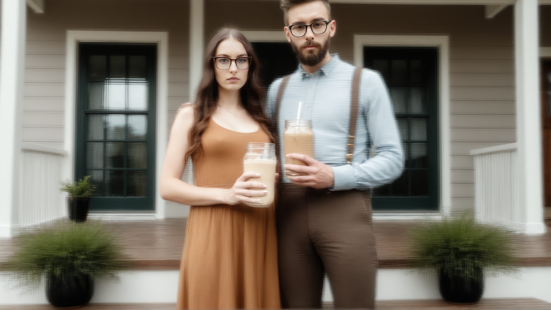 AI generated wallpaper featuring couple, mason jars, smoothie