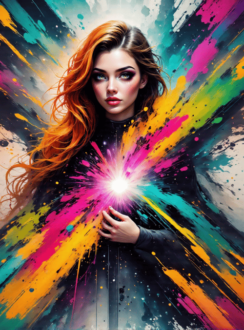 woman, art, light, painting, color, soul, energy, paint, splash, star