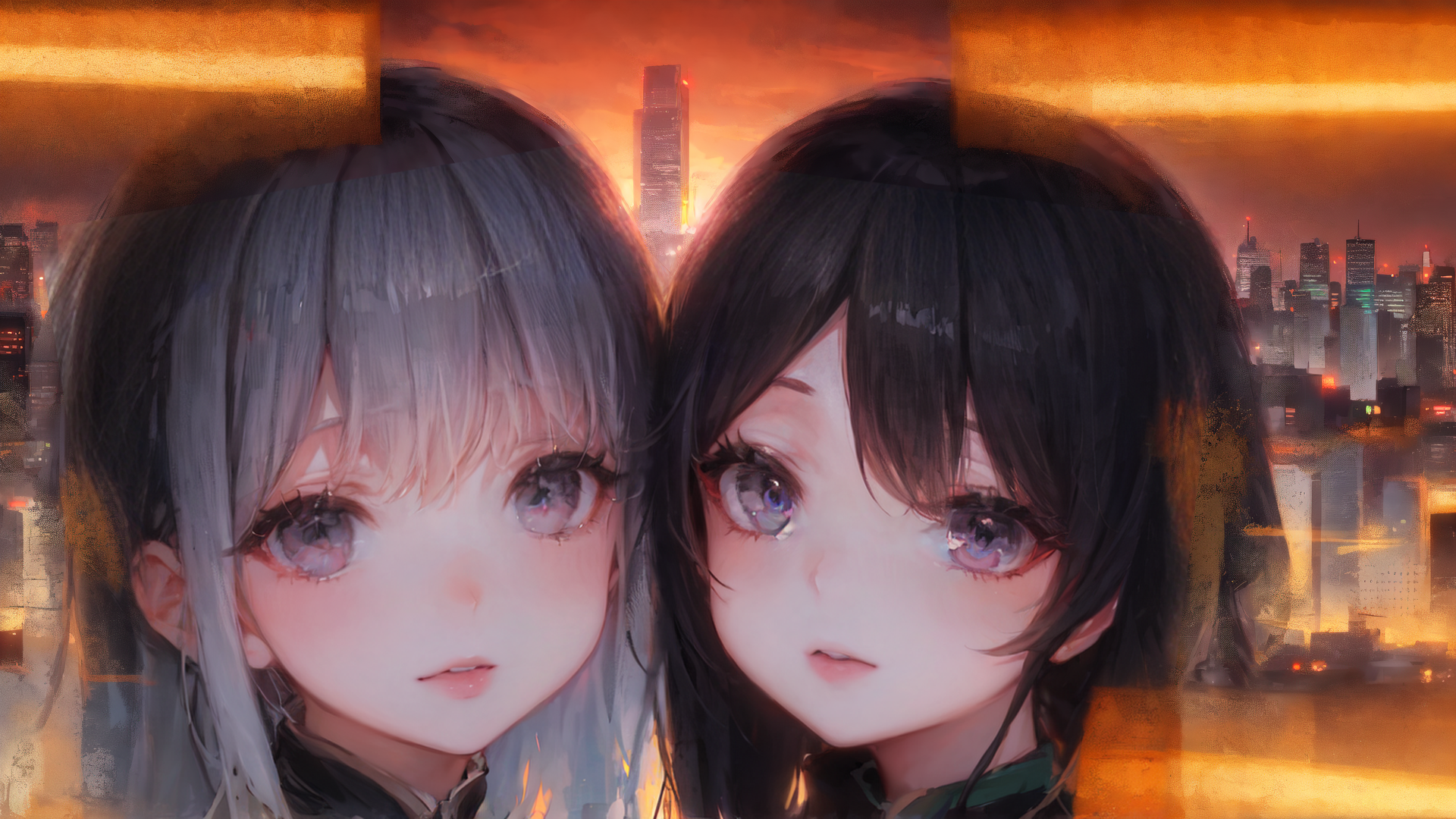AI generated wallpaper featuring anime characters, twin girls