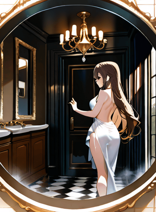 woman, bathroom, mirror